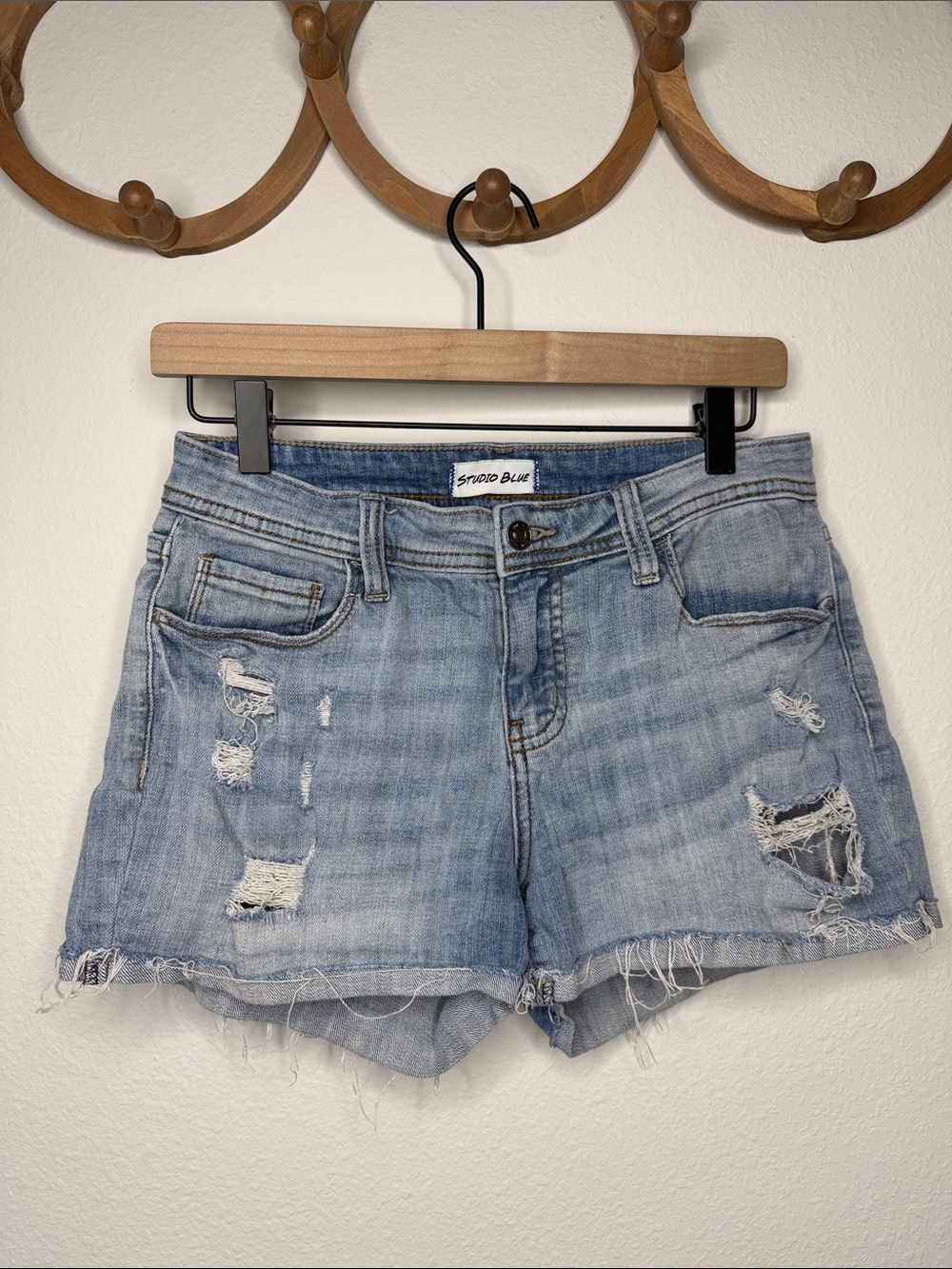 Studio Blue Light Wash Distressed Denim Shorts